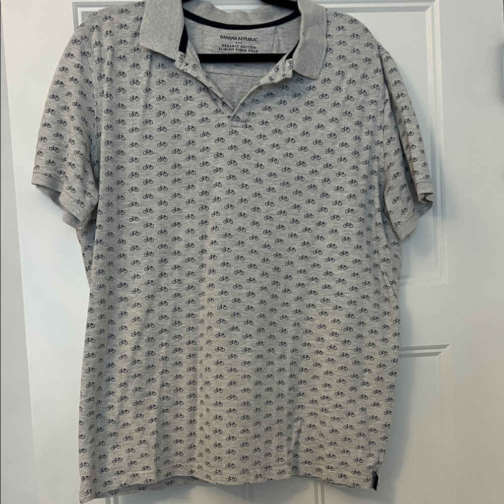 Banana Republic Light Gray Polo with Navy Bicycle Print